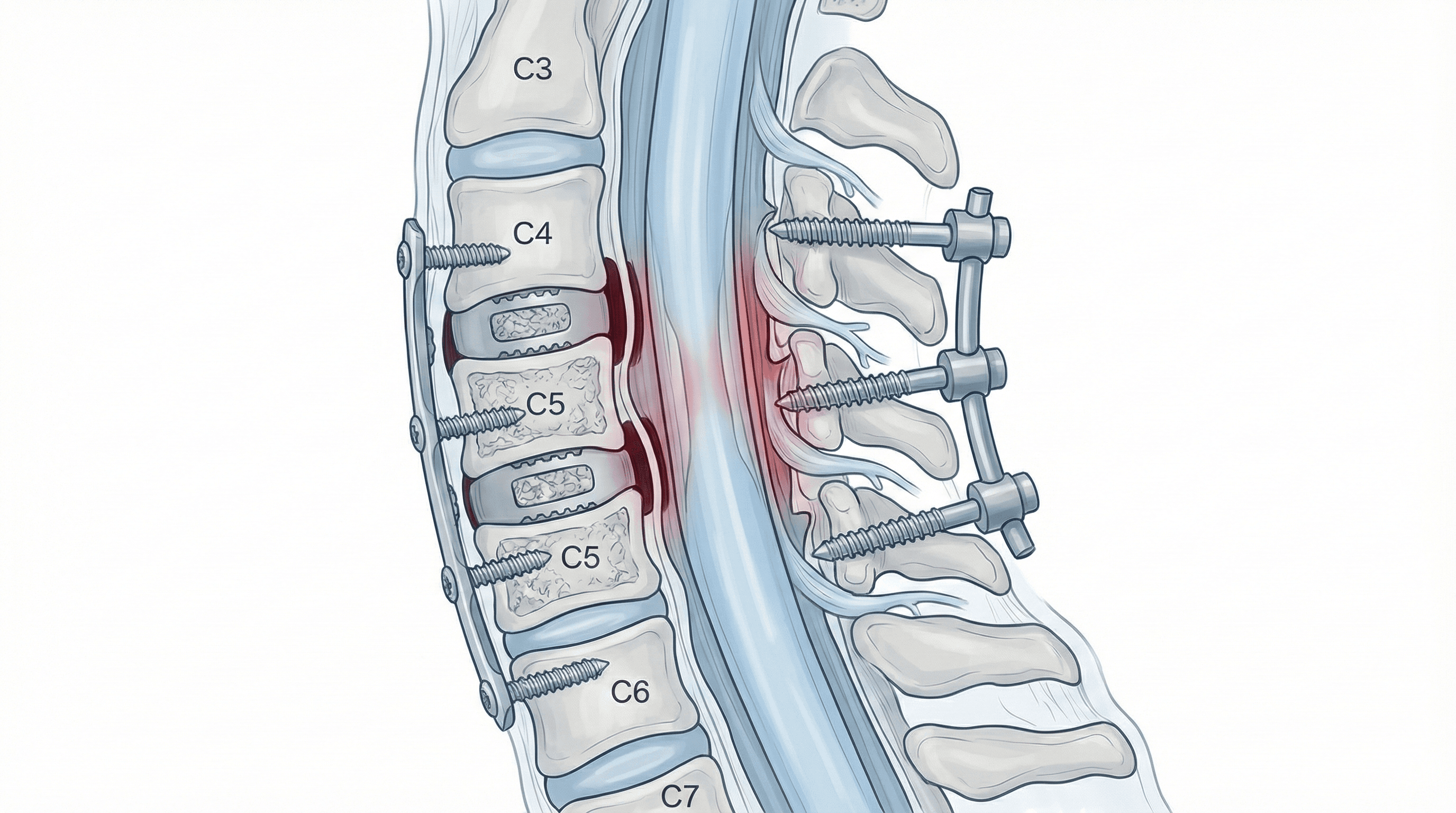 Ilustración de cirugía para estenosis cervical multisegmentaria.