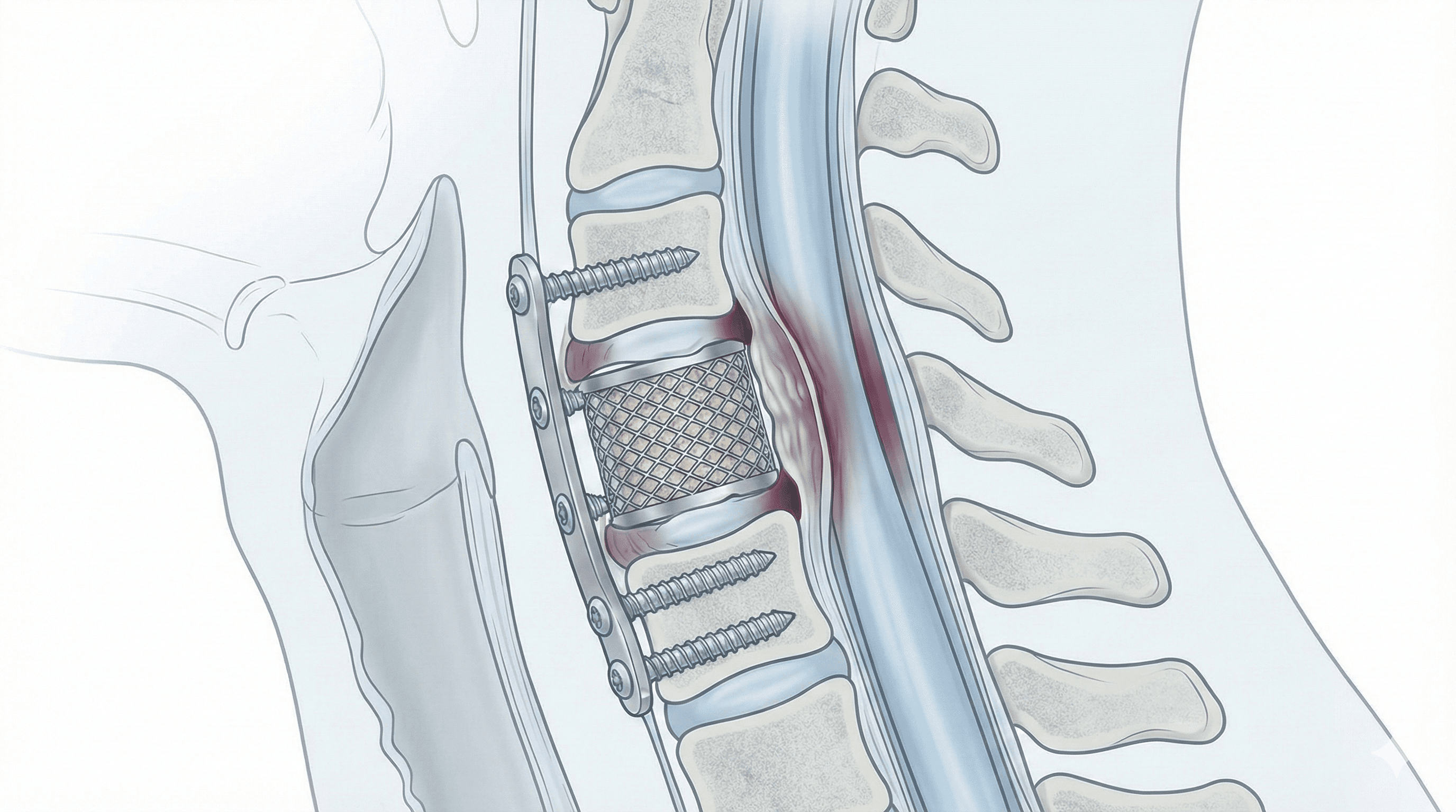 Ilustración de descompresión medular en mielopatía cervical.