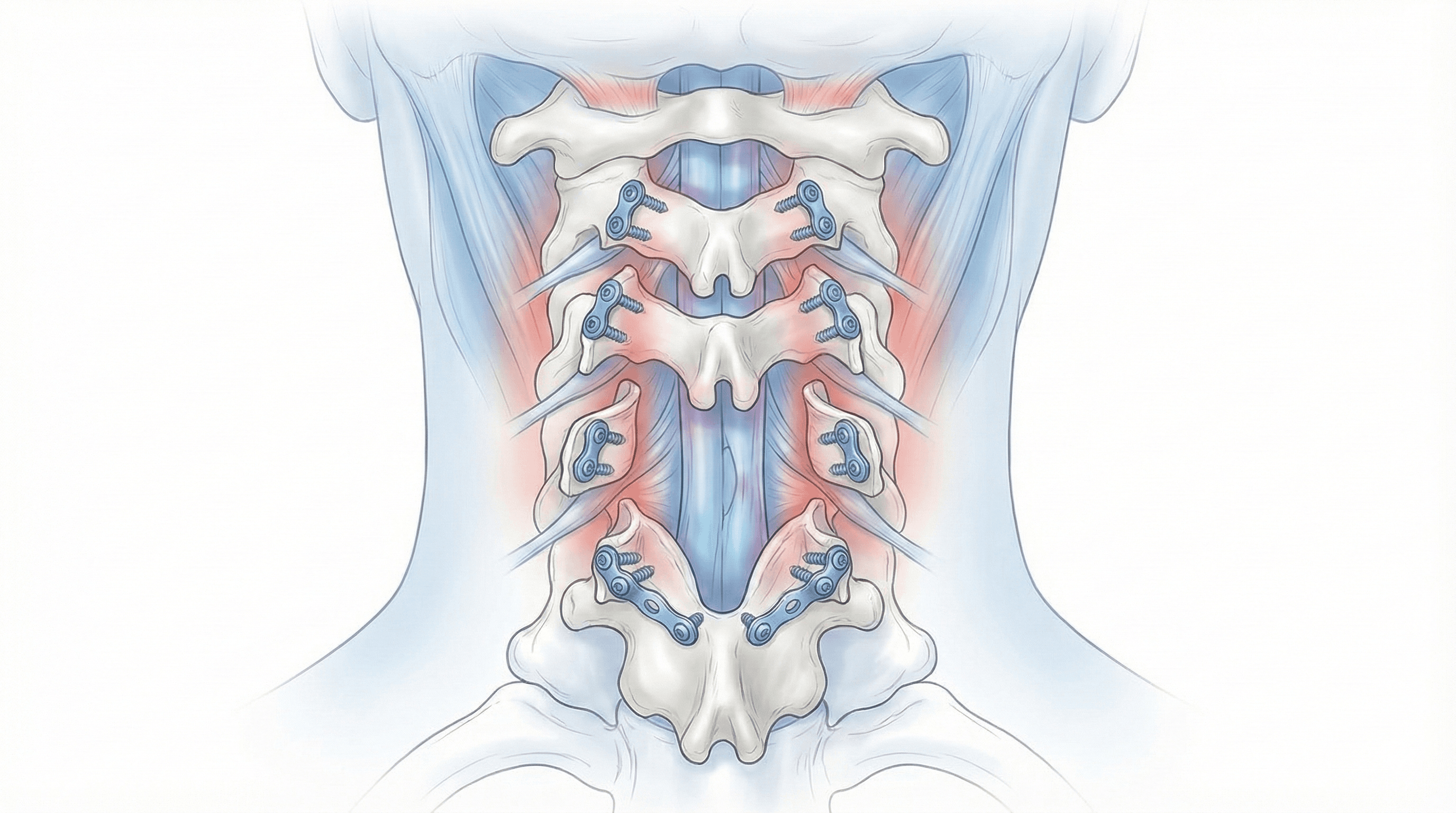 Esquema ilustrado de laminoplastia cervical expansiva para ampliar el canal medular.
