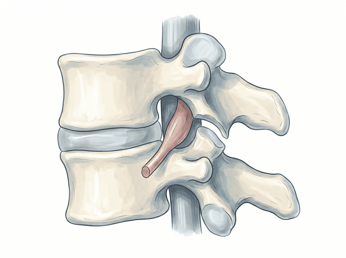 Ilustración de foraminotomía cervical posterior ampliando el foramen para descomprimir la raíz nerviosa.